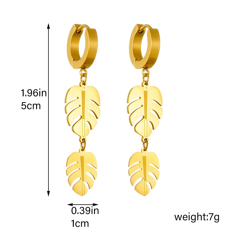 DIEYURO 316L Stainless Steel Gold Color Sun Eyes Leaf Drop Earrings For Women Girl Fashion Ear Buckle Jewelry Gift Aretes Серьги