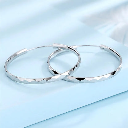 Fine 925 Silver Color Luxury 5CM Big Circle Hoop Earrings For Women Charms Original Designer Party Wedding Jewelry Gifts