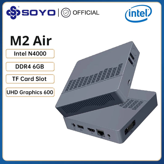 SOYO M2 Air Mini PC Intel Celeron N4000 CPU Window11 6GB RAM 128GB ROM Dual-Band WiFi VGA Portable Mini Computer BT4.2