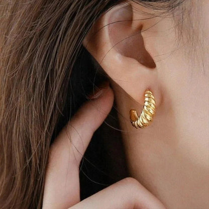 SUNIBI Stainless Steel Hoop Earrings for Women Girls Bread Texture Gold Color Round Circle Ear Rings Simple Jewelry Wholesale