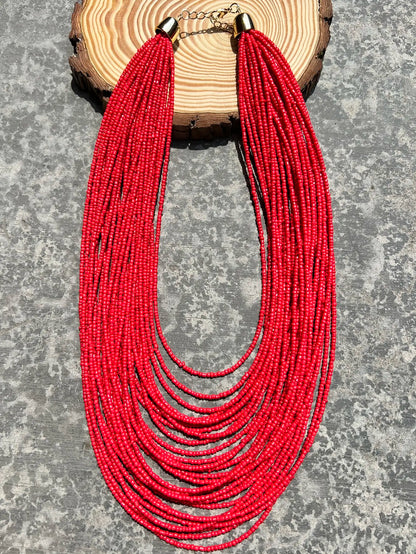 Bohemian fashion handmade beaded multi-layer red beaded women's necklaces seaside vacation jewelry