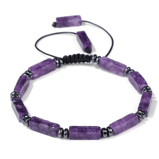 Rectangle Shape Amethysts Bracelet Natural Stone Indian Agates Lapis Lazuli Adjustable Braided Bracelets For Women Men Jewelry