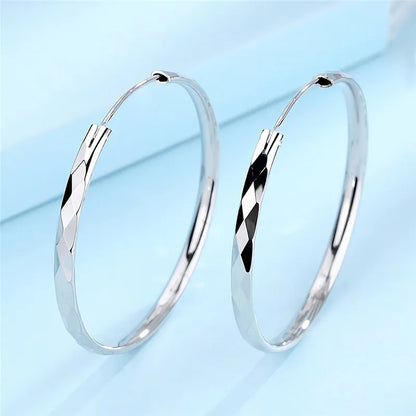 Fine 925 Silver Color Luxury 5CM Big Circle Hoop Earrings For Women Charms Original Designer Party Wedding Jewelry Gifts