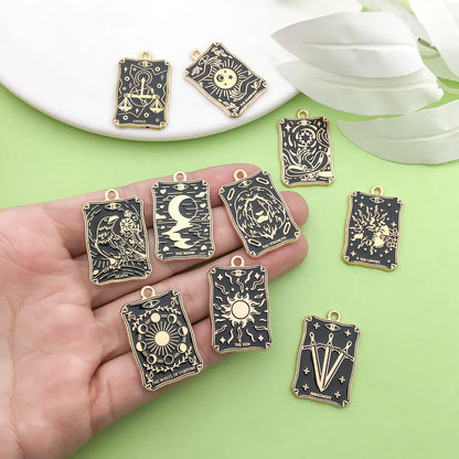 10pcs 18*28mm Enamel Black Tarot Card Charms Alloy Metal Pendants For DIY Bracelet Necklace And Jewelry Making Accessories