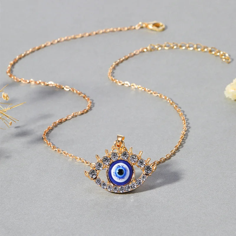 1PC Turkish Crystal Devil's Eyes Pendant Necklace For Womens Jewelry Gold Color Zircon Clavicle Chains Necklaces Turkey Bijoux