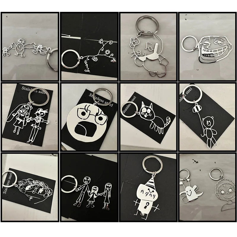 Custom Kids Drawing Necklace Stainless Stee Personalized Children Artwork Pendant for Kids Mom Family Jewelry Gifts