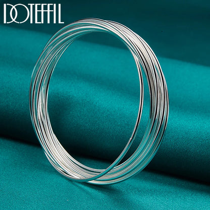 DOTEFFIL 925 Sterling Silver Ten Line Circles Bracelet Bangles For Women Man Wedding Engagement Party Jewelry