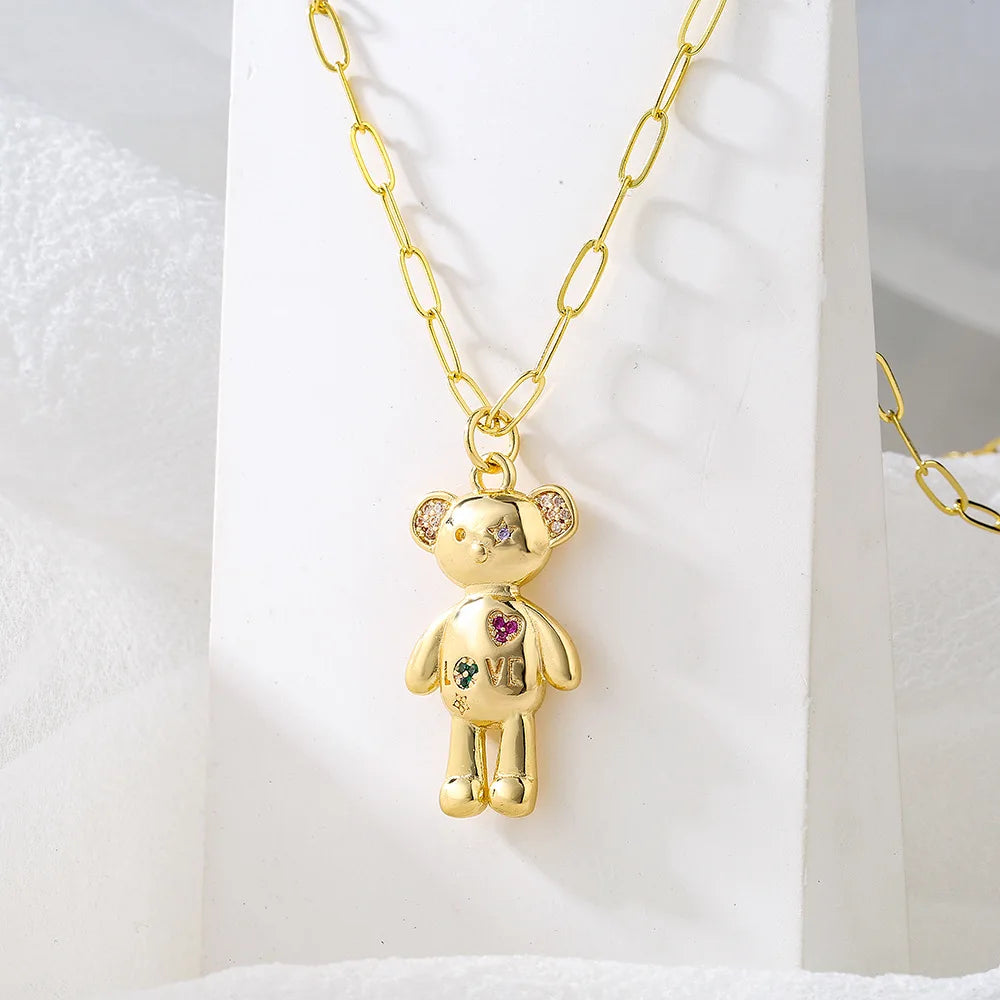 Mafisar New Women's Fashion Jewelry Copper Plated Real Gold Pendant Lovely Love Bear Temperament Wild Necklace Party Holiday Gif