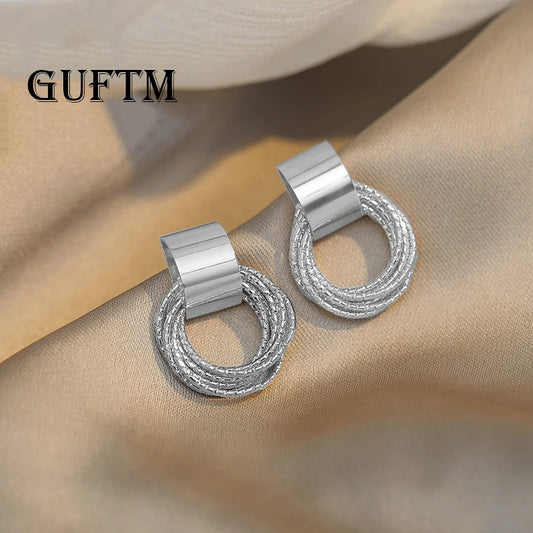 GUFTM Fashion Silver Color Multiple Small Circle Pendant Earrings 2024 New Jewelry Fashion Wedding Party Earrings for Woman