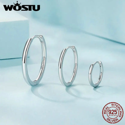 WOSTU Solid 925 Sterling Silver Simple Round Hoop Earrings for Women European Classical Rock Hoops Wedding Jewelry Accessories