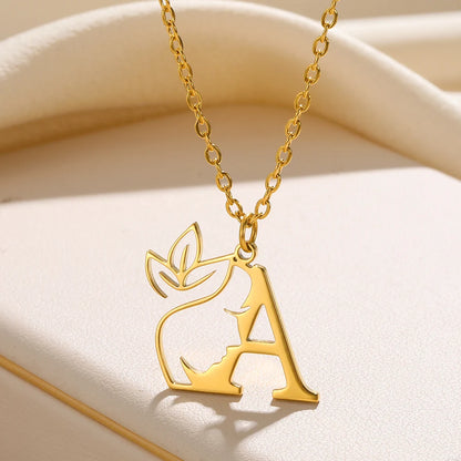 Beauty Flower Initial Necklace Women Girl Gifts Stainless Steel Gold Color Letter Pendant Choker Necklaces Alphabet Jewelry