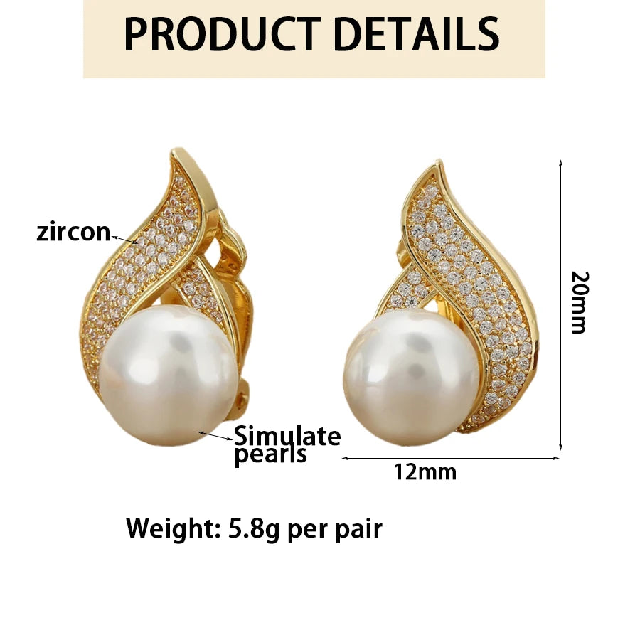 Korean Geometric Zircon Clip on Earrings for Women Exquisite Elegant Pearl Earrings Without Pierced Wedding Party Jewelry