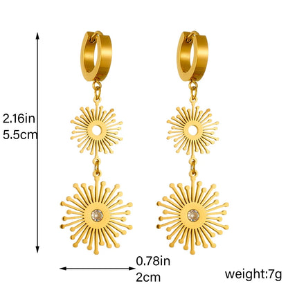 DIEYURO 316L Stainless Steel Gold Color Sun Eyes Leaf Drop Earrings For Women Girl Fashion Ear Buckle Jewelry Gift Aretes Серьги