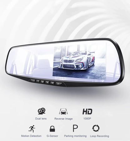 4.3 Inch Driving Recorder Car DVR Rearview Mirror Dual Lens Car Recorder 1080P IPS Front and Rear Camera Registrar Black Box New