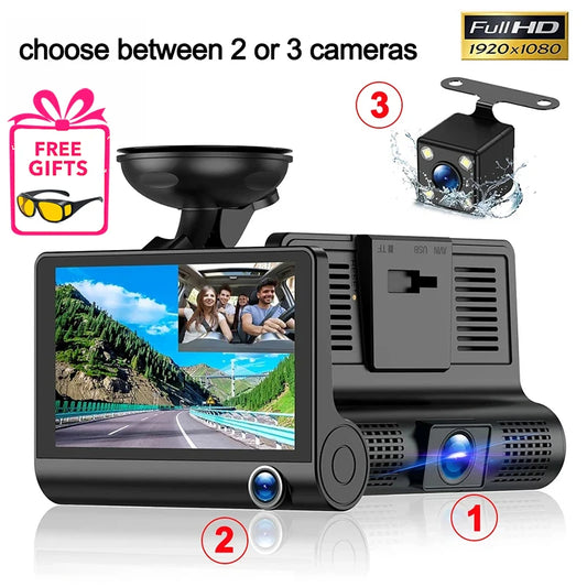 Car DVR 3 Camera 1080P Dash Cam for Cars 4Inch Night Vision Video Recorder Rear View Camera for Vehicle Black Box Car Assecories