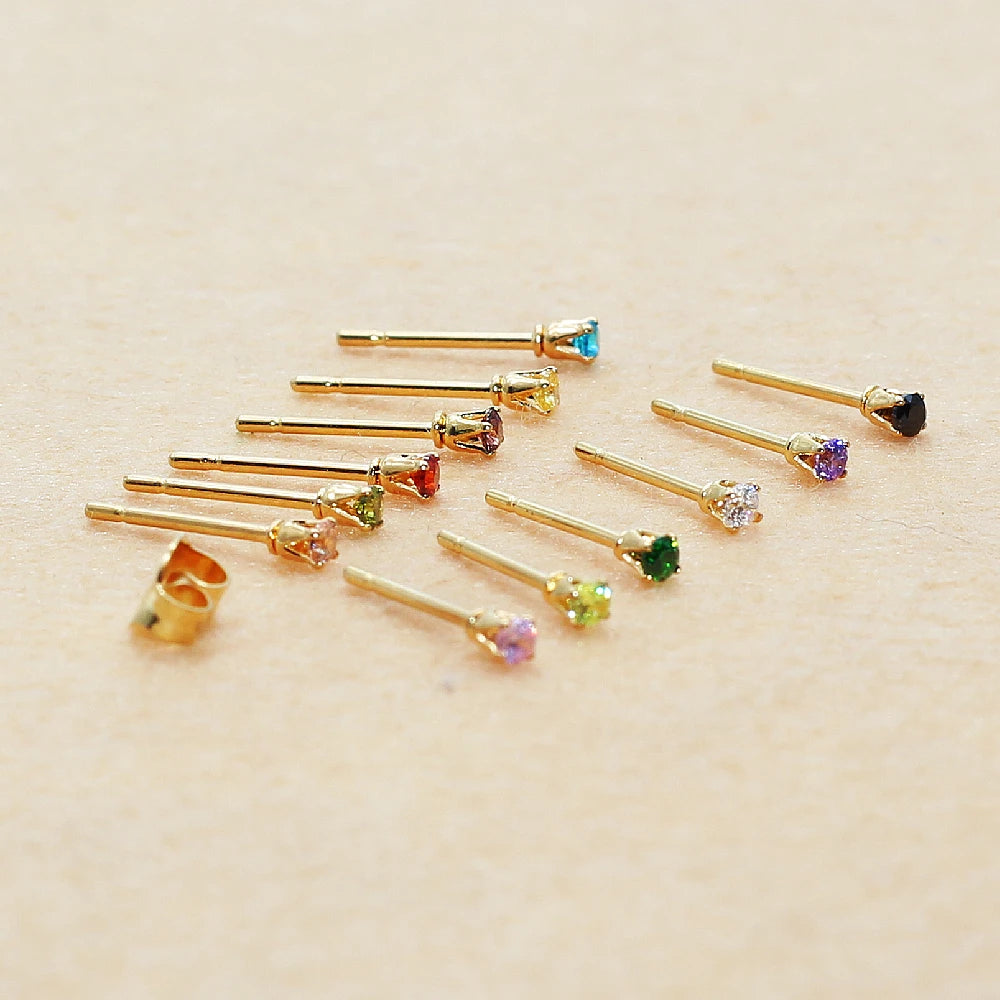 Super Mini 2mm Round Colors AAA Zircons With Stainless Steel Earring IP Plating No Fade Allergy Free Quality Jewelry