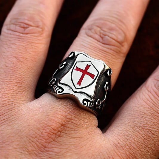 New Vintage Knights Templar Cross Shield Ring For Men 316L Stainless Steel Fashion Crusader Rings Amulet Jewelry Dropshipping