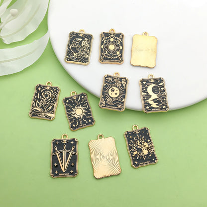 10pcs 18*28mm Enamel Black Tarot Card Charms Alloy Metal Pendants For DIY Bracelet Necklace And Jewelry Making Accessories