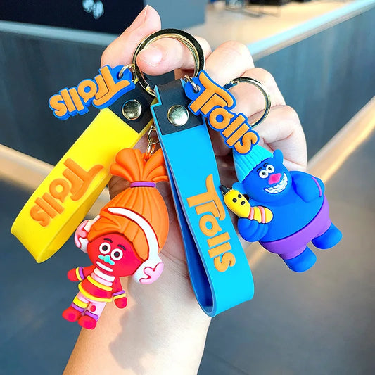 Anime Trolls Keychain Cute Trolls World Tour Figure Doll Keyring Couple Bag Pendent Car Ornaments Key Accessories Kids Toy Gift