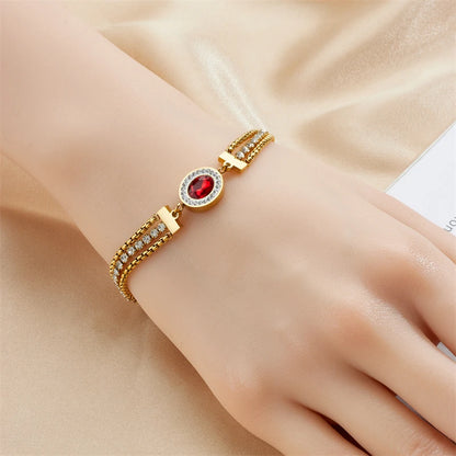 DIEYURO 316L Stainless Steel Red Stone Butterfly Eyes Bracelet For Women Girl New Trend Multilayer Chain Jewelry Gift Party