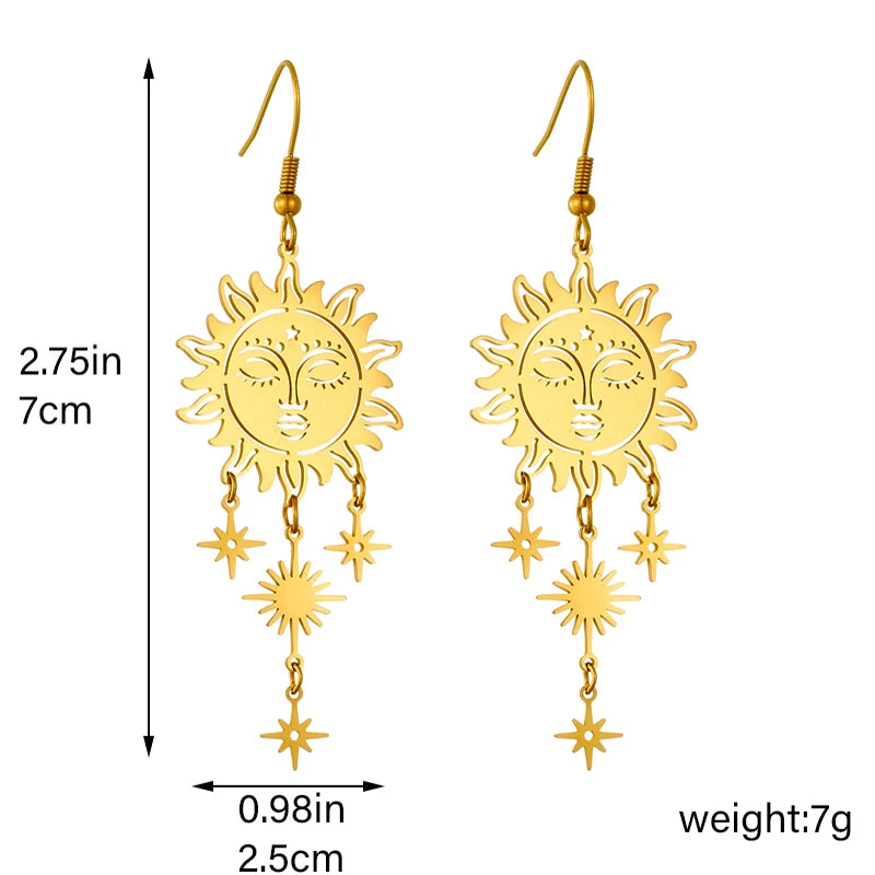 DIEYURO 316L Stainless Steel Gold Color Sun Eyes Leaf Drop Earrings For Women Girl Fashion Ear Buckle Jewelry Gift Aretes Серьги