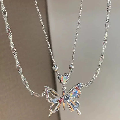 Y2K Butterfly Necklace for Women Girls Silver Color Crystal Pendant Clavicle Chain Necklaces Fashion New Trendy 2023 Party