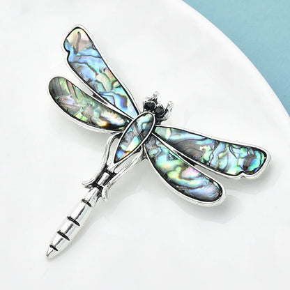 Wuli&baby Shell Dragonfly Brooches For Women Unisex Classic Flying Insects Party Causal Brooch Pins Gifts