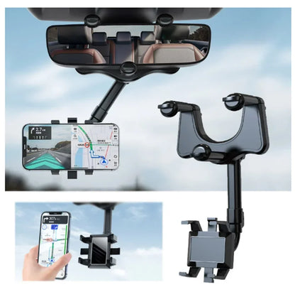 360° Car Rearview Mirror Phone Holder for Car Mount Phone and GPS Holder Support Rotating Adjustable Telescopic Phone Stand