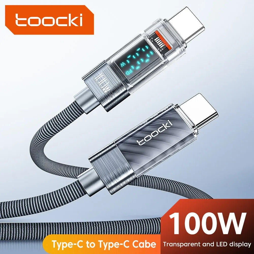 Toocki Type C to Type C Cable 100W PD Display Fast Charging Charger USB C to USB C Transparent Cable For Xiaomi Macbook