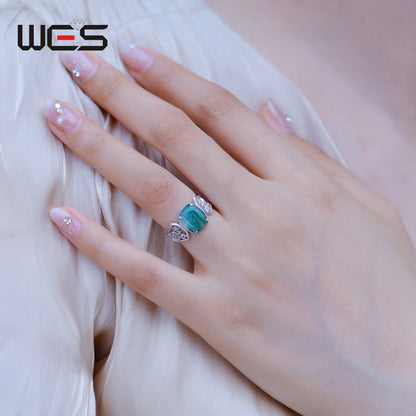 WES 925 Sterling Silver Natural Gemstone 8*10mm Moss Agate Open Rings for Woman Valentine Gifts Certified Fine Jewelry Wholesale