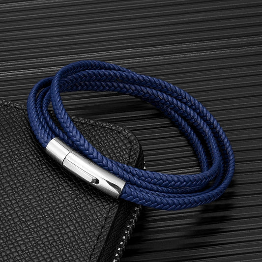 MKENDN Simple Style Men Women Multi Layer Braid Rope Leather Bracelet Stainless Steel Button Accessories HandmadeJewelry Gifts