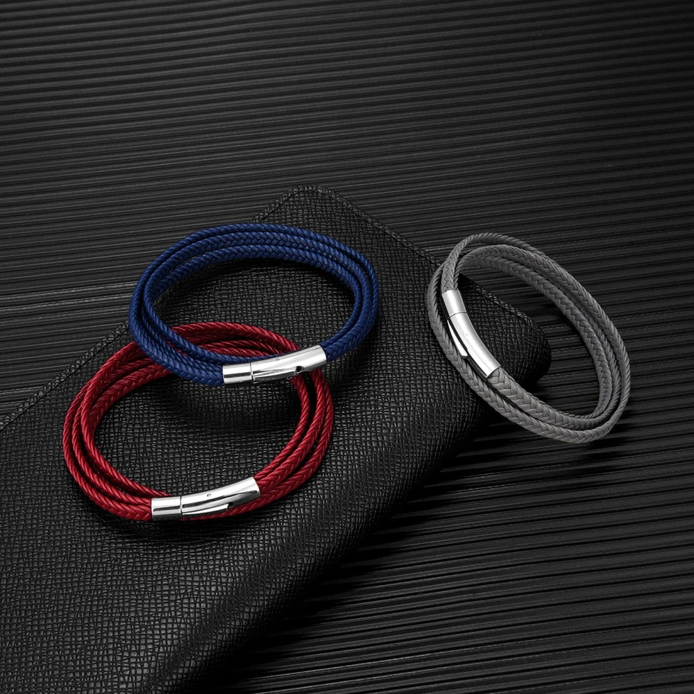 MKENDN Simple Style Men Women Multi Layer Braid Rope Leather Bracelet Stainless Steel Button Accessories HandmadeJewelry Gifts