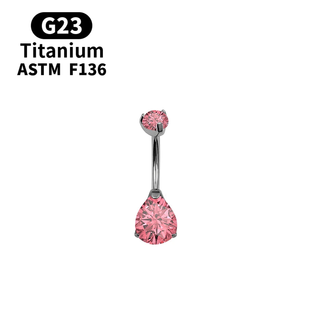 G23 Titanium 14G Belly Button Rings Water Drop Zircon Navel Dangle Belly Piercing Barbells Women Girls Trendy Body Jewelry