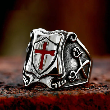 New Vintage Knights Templar Cross Shield Ring For Men 316L Stainless Steel Fashion Crusader Rings Amulet Jewelry Dropshipping