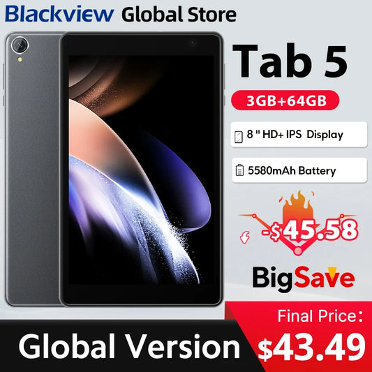 Blackview Tab 5 Tablet 8 inch HD + IPS Display 5GB(3+2 Expand) 64GB ROM Android 12 5580mAh Battery Touch Screen Tablets Pad PC