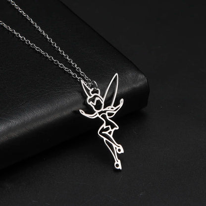 VASSAGO Princess Wendy Tinkerbell Pendant Necklace Fairy Pixie Angel Trendy Exquisite Magical Dancer Ballet Choker Jewelry Gifts