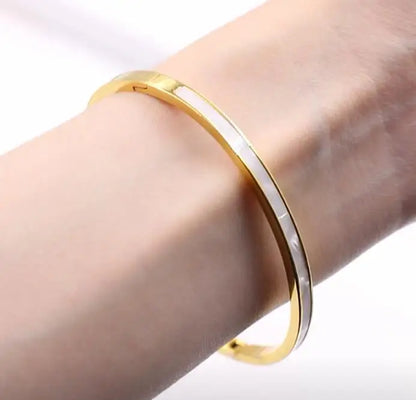 LUXUSTEEL Stainless Steel White Shell Bracelets For Women Girls Classic Gold Color Luxury Bangles Wedding Tarnish Free Jewelry