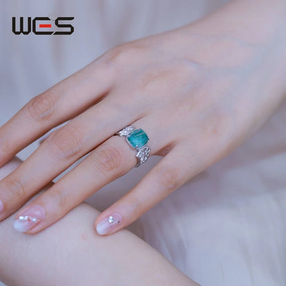 WES 925 Sterling Silver Natural Gemstone 8*10mm Moss Agate Open Rings for Woman Valentine Gifts Certified Fine Jewelry Wholesale