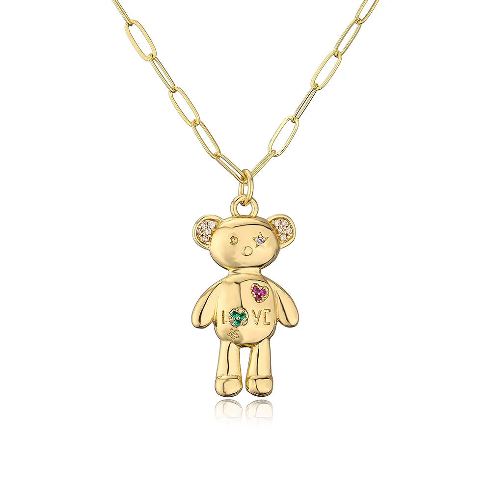 Mafisar New Women's Fashion Jewelry Copper Plated Real Gold Pendant Lovely Love Bear Temperament Wild Necklace Party Holiday Gif