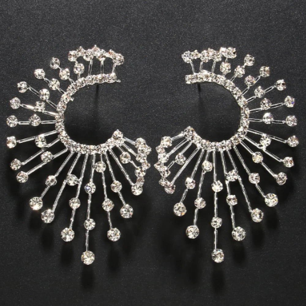 2024 New Fashion Metal Rhinestone Geometry Stud Earrings Birthday Party Jewelry Women's Creative Accessories Wholesale Gift