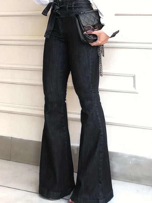 Fashion casual lace-up denim flared pants