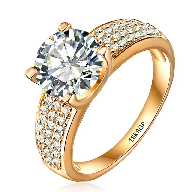 YANHUI Pure Solid Yellow Gold Color Ring 2ct Zirconia Wedding Rings For Women Silver  Jewelry Ring With 18K RGP Logo