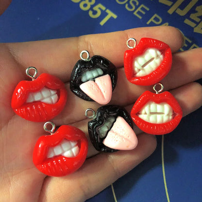 10pcs Funny Sexy Red Lips Resin Charms Hip Hop Hallowmas Earring Pendant Accessory Diy Cool Keychain Jewelry Making