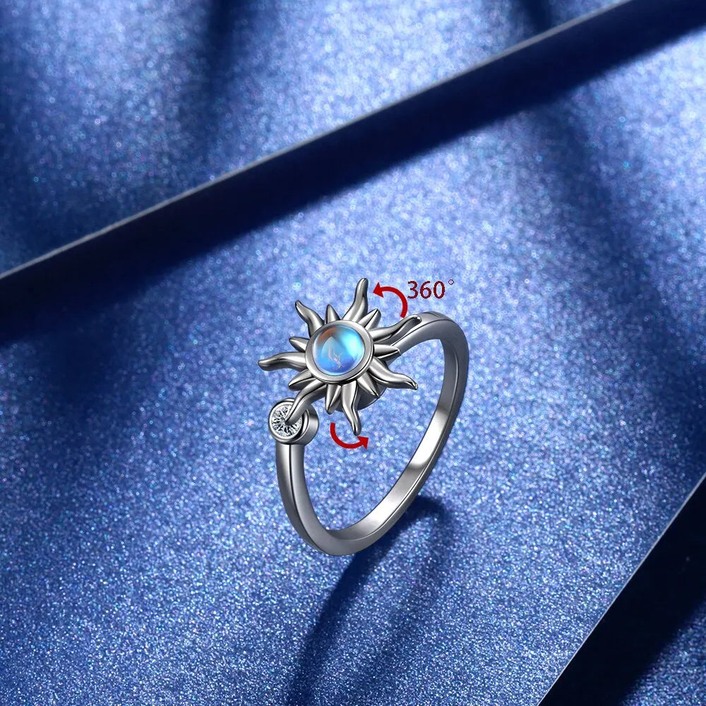 Adjustable Sunflower Silver Plated Zirconia Ring You Are My Sunshine Open Band Ring Charming Jewelry for Teens Birthday