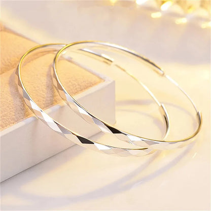 Fine 925 Silver Color Luxury 5CM Big Circle Hoop Earrings For Women Charms Original Designer Party Wedding Jewelry Gifts