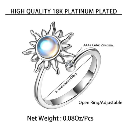 Adjustable Sunflower Silver Plated Zirconia Ring You Are My Sunshine Open Band Ring Charming Jewelry for Teens Birthday