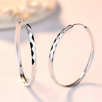 Fine 925 Silver Color Luxury 5CM Big Circle Hoop Earrings For Women Charms Original Designer Party Wedding Jewelry Gifts