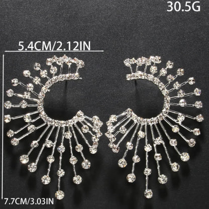 2024 New Fashion Metal Rhinestone Geometry Stud Earrings Birthday Party Jewelry Women's Creative Accessories Wholesale Gift