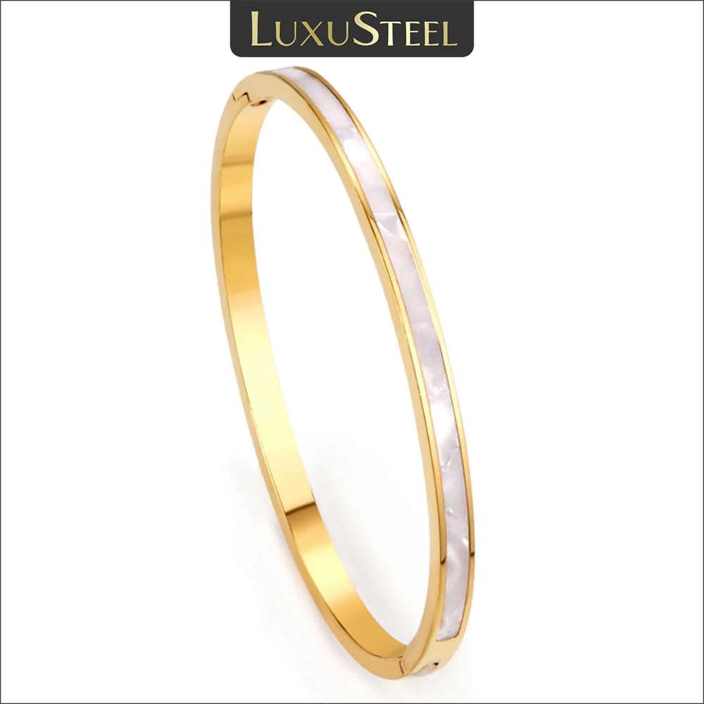 LUXUSTEEL Stainless Steel White Shell Bracelets For Women Girls Classic Gold Color Luxury Bangles Wedding Tarnish Free Jewelry