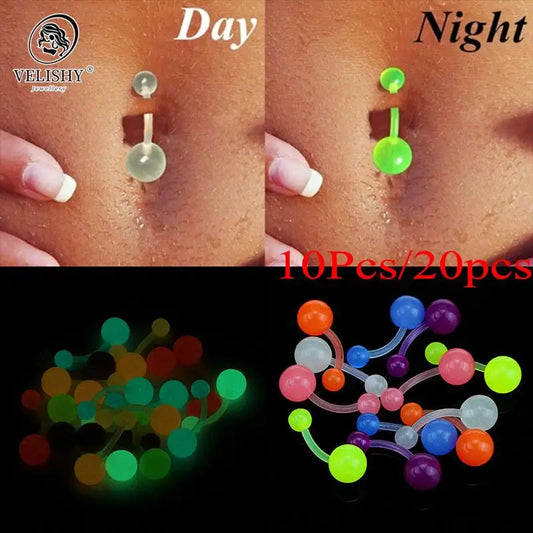 Wholesale 10/20Pcs Mix Color Silicone Belly Piercing Navel Flexible Bar Balls Piercing Nombril Stud Earring Fashion Body Jewelry